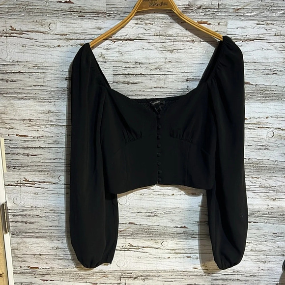 Forever 21 black blouse crop top size small - Picture 2 of 8